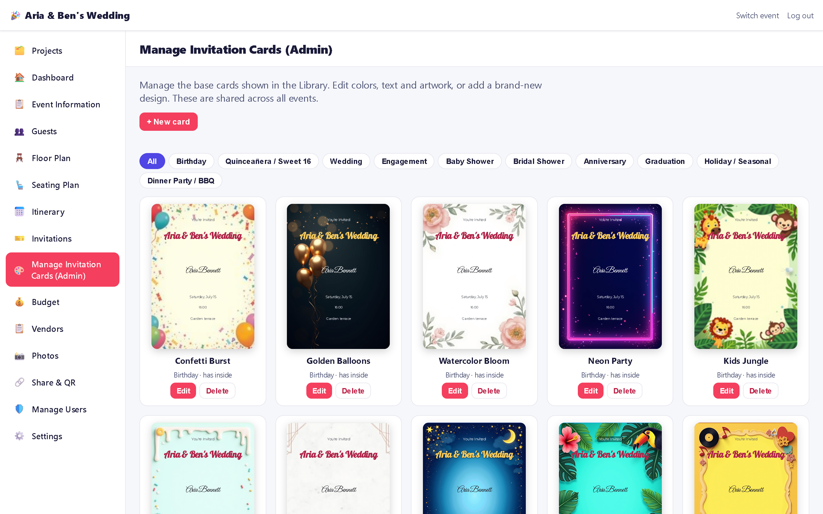 Invitation card library